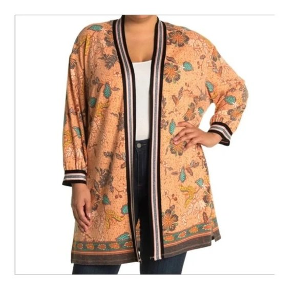 NWT Daniel Rainn DR2 Women Floral Stripe Cardigan Sweater Kimono Size L $50 X126 - Picture 1 of 2